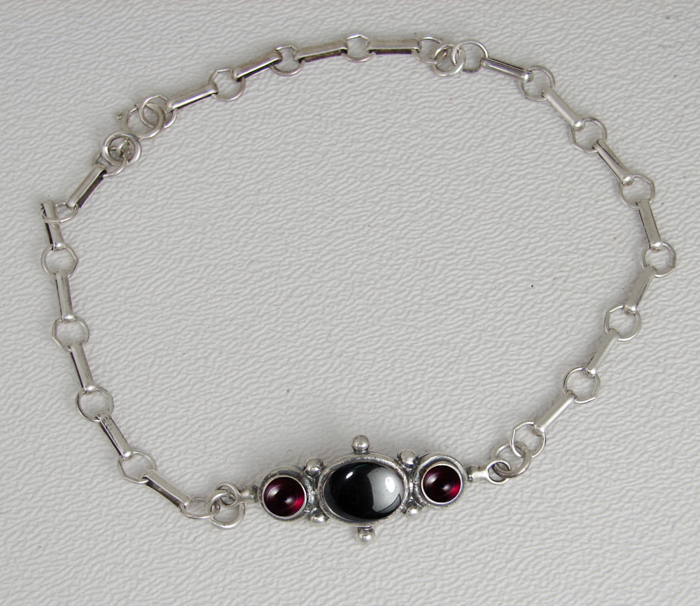 Sterling Silver Victorian Bracelet With Hematite And Garnet